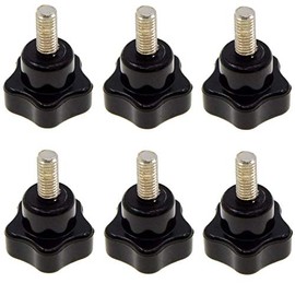YXQ M6 Star Hand Knobs Tightening Screw Male Thread Stud Clamping Handle Grip Plastic Black Cap M6x10mm Thread 30mm Dia Base Head Black Plastic (6Pcs)