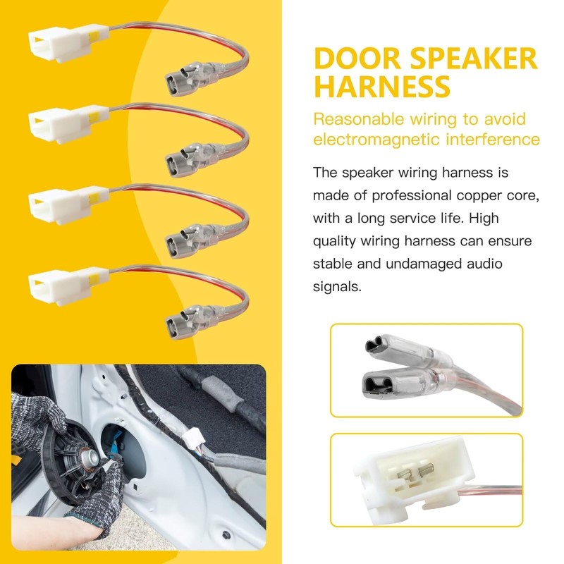 Upgraded 4pcs 2-Pins Car Door Speaker Wiring Harness Adapter Connector