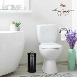 Autumn Alley Black Toilet Paper Holder Canister with Lid – Rustproof Free-Standing Farmhouse Metal Covered Toilet Paper Holder for Mega Rolls, Rustic Enclosed Toilet Paper Storage Stand