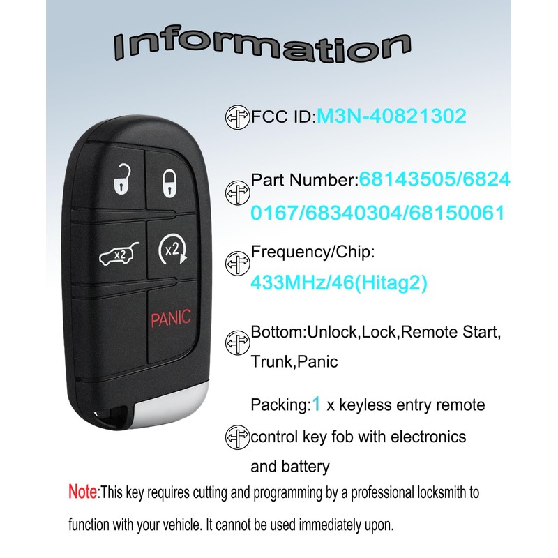 Smart Key Fob for Jeep Grand Cherokee 2014-2022, YIKEBALOG Keyless