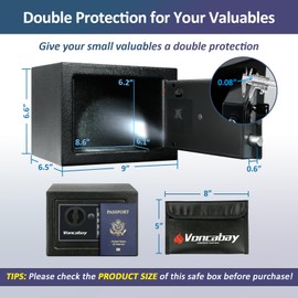 Voncabay Money Safe Box for Home with Sensor Light & Fireproof Money Bag - 0.23 Cubic Feet Security Safe Box with Digital Keypad, Keys & Pass Code Lock Black