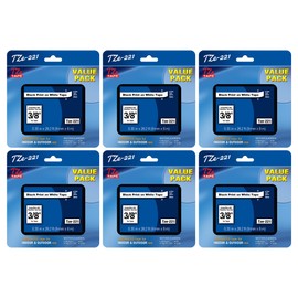 TZe-221 9mm 0.35" Label Tape, Black on White, Compatible for Brother TZe-221 TZe221 P Touch Label Maker Tape for Ptouch PT-D210 D200 D220 H110 D400 D600 PT1290, 6-Packs
