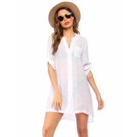 Ekouaer Women's Beach Dress Bikini Cover Up Beach Poncho Summer Swimwear Beach Cover Up Shirt S-XXXL, White