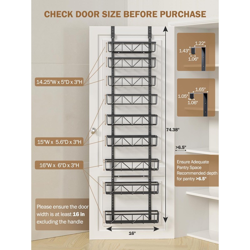 Delamu Adjustable Over the Door Pantry Organizer, 9-Tier Metal Pantry