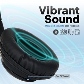 iJoy Bluetooth Headphones Over Ear, Wireless and Wired Foldable Headset Built-in Microphone - (Stealth) Adults Kids Men Women - Audifonos Auriculares Inalambricos