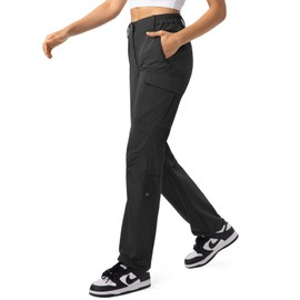 Moosehill Women's Hiking Cargo Pants Lightweight Work Travel Pants Quick Dry Casual Summer Pants for Women with 5 Pockets (Black,10)