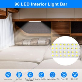 Linkstyle 12V LED Interior Light Bar, 4pcs 96 LED 12W Light Strip with ON/Off Switch, Daily Lighting for 12-85V Car Van Truck Auto Vehicle