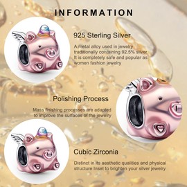 ZWiZ Pink Flying Pig Charm for Women Bracelets and Necklaces 925 Sterling Silver,Jewelry Beads DIY Mother's Day Gifts