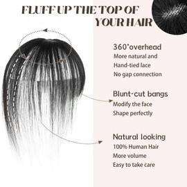 viviaBella Hairtoppers, Clip in Bangs Real Human Hair with high cranial top for volume Light and airy French bangs for women Clip On Air Bangs for Daily Wear (Jet Black, 3D French Bangs 1.57"X2.36")