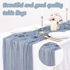 4 Pack Dusty Blue Cheesecloth Table Runner 10 FT Boho Gauze Cheese Cloth Table Runner 120 Inch Long Semi Sheer Rustic Cheese Cloth Fabric Table Runners for Wedding Birthday Party Decorations