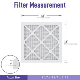 Maycold 12x12x1 MERV 8 Pleated Air Filter (6-Pack) Individually Wrapped for Enhanced Freshness High-Efficiency Replacement Filters for AC & Furnace Systems Actual Dimensions: 11.70" x 11.70" x 0.75"