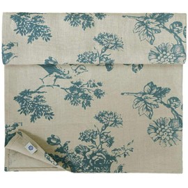 Linen & Cotton High Quality Table Runner Fabric Table Decoration Flores with Flower Motif - 100% Linen, Beige Blue (40 x 180 cm) Vintage Runner Table Linen for Home Kitchen Dining Room Living Room
