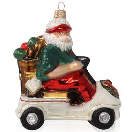 2" Limited Edition Kurt Adler Christmas Ornaments, Santa on Golf Cart Christmas Ornaments, Hand Blown Glass Christmas Ornaments for Christmas Decorations and Holiday Gifts, Made in Poland