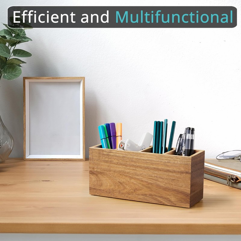 Bivvclaz Pencil Pen Holder for Desk, Acacia Wood Office Desk
