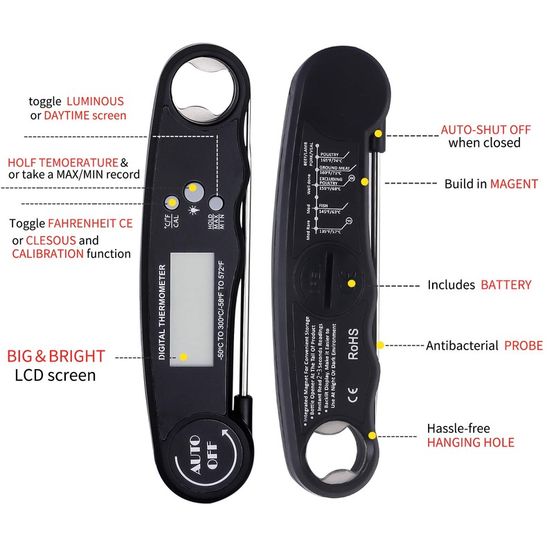 Digital Instant Read Meat Thermometer, Waterproof Kitchen Thermometer, Cooking Food