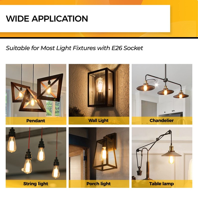 Hizashi Vintage LED Edison Bulb Dimmable, 6W Equivalent 60W, 2700k
