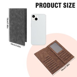 Energather Mens Wallet, PU Leather Card Wallet Card Holder Wallet with Multiple Card Slots for Men, Long Bifold Travel Wallet Slim Wallet with ID Window for Travel, Date (Brown)