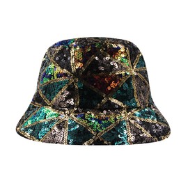 RARITYUS Women Bucket Hat Reversible Double-Side-Wear Geometric Glitter Sequins Sun Cap for Travel Beach Unisex Outdoor