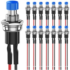 MKBKLLJY Pack of 15 7 mm Blue Push Button Switch 1A 100V 110V 220V 250V AC 2Pin SPST ON OFF 1A 12V 24V 36V DC Mini Micro Round Switch with Pre-Wired Wires for Car Boat Motorcycle Coffee Pot