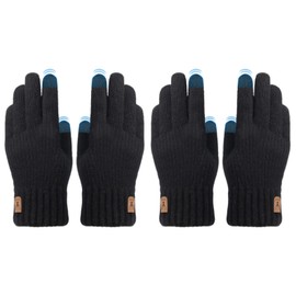 2 Pairs Winter Thermal Gloves, Soft Knitted Padded Thermal Gloves Warm Hiking Gloves with Fleece Lining Touch Screen Gloves for Men Women Work Outdoor