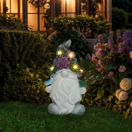 Juliahestia Solar Gnome Light up Figurine: Concrete Statue with Succulent & Butterfly Garden Decor Outdoor Decorations Yard Ornament - Mother’s Day Father’s Day Birthday Gift for Mom Dad Women