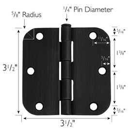 3-Pack 3.5-Inch x 3.5-Inch Interior Door Hinges with 5/8-Inch Radius, Oil Rubbed Bronze, Heavy Duty Steel Construction, Left- or Right-Handed – Design House, 181438