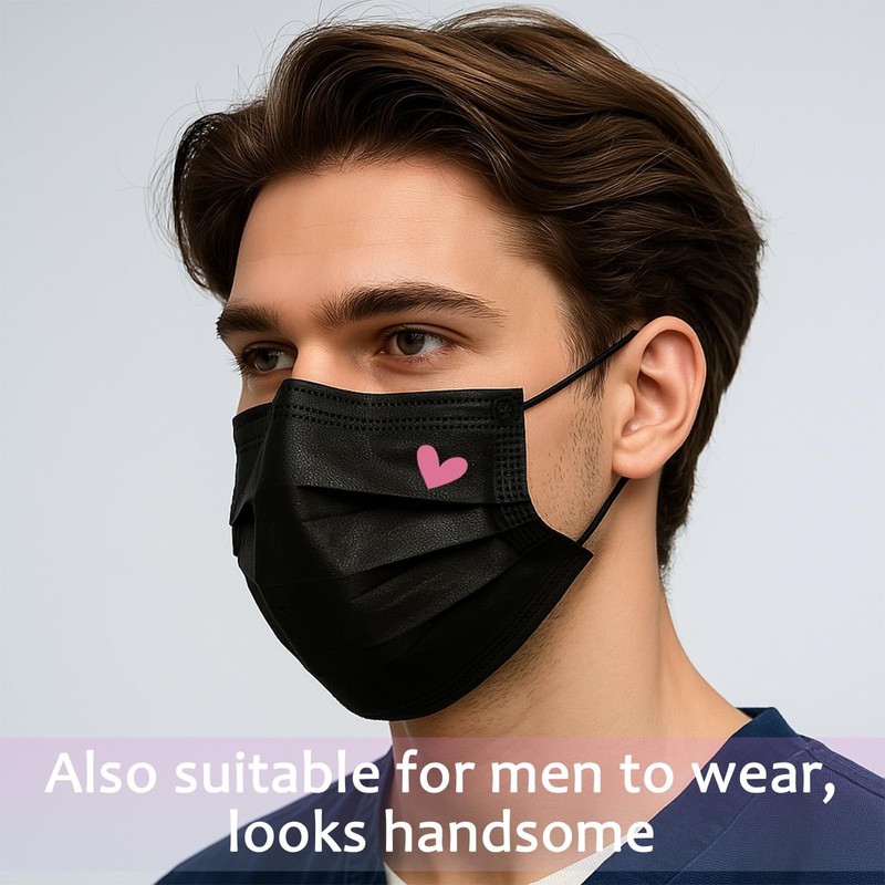 50 Pack Black Disposable Face Masks for Adults - Cute