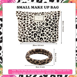 Leopard Print Make Up Bag Cosmetic Pouch Zipper Case with 10pcs Leopard Hair Ties Bands, Stylish Travel Toiletry Organizer for Women & Girls – Perfect for Home, Office, and Travel Storage