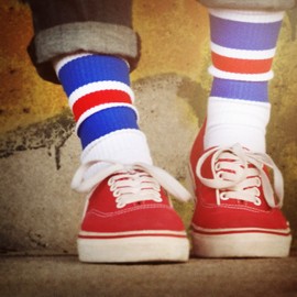 Spirit of 76 Men's & Women's Retro Socks with Stripes - White, blue, red, size: 43-46