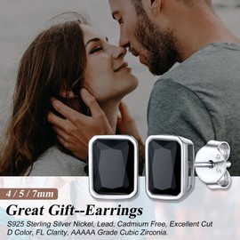 Bestyle Rectangle Cut Earrings Stud with AAA Cubic Zirconia Sterling Silver Square Shape Gemstone Earrings for Wife Mother