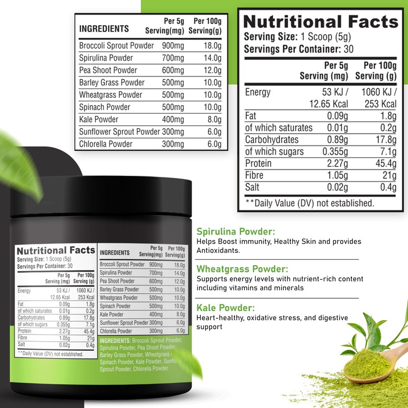 Replenify Natural Blend Super Greens Powder, 30 Servings, 9 superfood