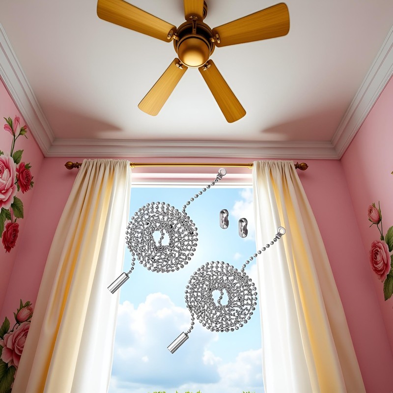 2 Pack Silver Ceiling Fan Pull Chain 3.3 Feet Metal