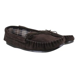 Northamptonshire Slipper Co. Mens British Handmade Hard Sole Moccasins Real Suede Slippers UK 10 Plaid-Brown