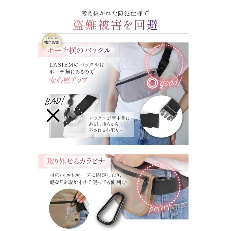 LASIEM Security Pouch, Waist Pouch, Security Pouch, Travel Goods, beige,