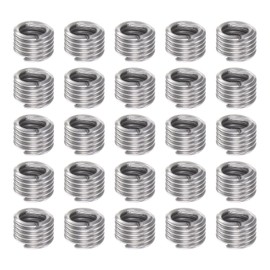 HARFINGTON 25pcs Threaded Inserts 8-32 UNC 1.5D (6.3mm) Helical 304 Stainless Steel Coiled Wire Thread Sleeve for Plastic Wood Thread Repair