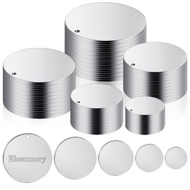 Elesunory 100 Pcs 5 Size Round Metal Stamping Blanks, 10mm 15mm 20mm 25mm 30mm Stainless Steel Round Metal Tags with Holes, Metal Stamping Blanks for Jewelry, Dog Tags for Laser Engraving