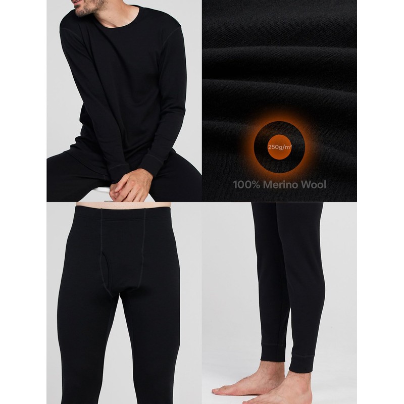 LAPASA Men's 100% Merino Wool Base Layer Set Midweight Thermal