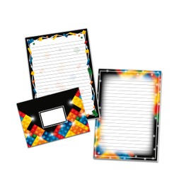 Writing Paper Set with 2 Writing Pads and 25 Envelopes for Children Exercise Book Notepad Notebook (1 Block "Building Blocks" and 1 Pad "Gradient" A5 with 25 Sheets Each + 25 Envelopes)
