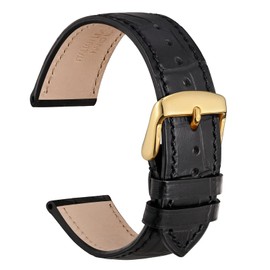 WOCCI 19mm Watch Band, Italian Leather, Embossed Alligator Grain, Gold Buckle (Black)