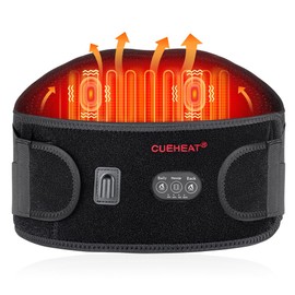 CUEHEAT Heated Waist Belt, Cordless Heating Pad for Low Back, Electrical Heating and Massage, Rechargeable Battery Powered (Black Upgraded,53 inches)