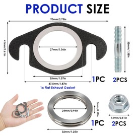 Exhaust Gasket and Stud Bolt Set, Manifold Gasket Set for 50 cc 2T Scooter, High Temperature Resistant, Hole Spacing 48 mm, M6 Screws, Compatible with Various Models, Exhaust Seal Motorcycle
