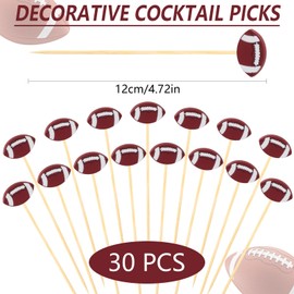 CABAX 4.72 Inch Football Style Cocktail Picks for Appetizers, Long Bamboo Decorative Toothpicks Skewers for Holiday Birthday Party Decorations, 30 Pcs