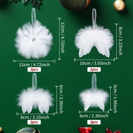 Becellen Pack of 10 White Christmas Tree Decorations, Christmas Angel Wings Feathers Ornament, Christmas Tree Decoration, Feather Wings Pendant for DIY Crafts