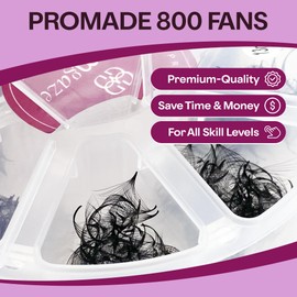 GLAMGAZE 800 Promade Fans 8-15mm Mixed Lengths - 5D to 16D, C CC D Curl, 0.05-0.07mm Thickness - Premade Lash Fans Volume Lash Extensions Loose Premade Fans Eyelash Extensions (5D-0.07-C 8-15mm)