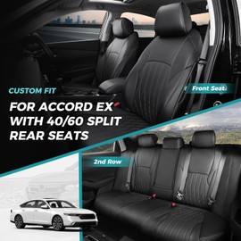 FEINEPRO Custom for Honda Accord Seat Covers 2023 2024 2025 EX and All Hybrid Model, Faux Leather Car Seats Cover Full Set (Rear Row W/40/60 Split Backrest)-Black