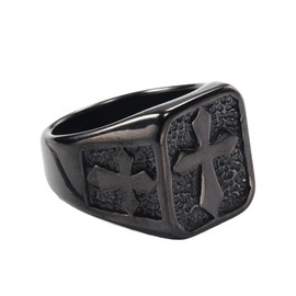 REchoLI Cross Ring for Man,Stainless Steel Black Cross Ring Bold Square Band with Cut Out Cross Motifs, Gothic Style Statement Jewelry Size 8-12 (12)