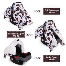 Rquite Cow Print Car Seat Cover Baby, Carseat Covers Baby Boy Girl, Breathable Infant Car Seat Cover, Peekaboo Opening Car Seat Canopy, Soft Minky Baby Carrier Cover, Nursing Breastfeeding Cover