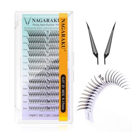 NAGARAKU Flying Comic Spire Eyelashes, 240 Fans, Feather Shape, Manga, Soft Volume, One Piece Design, Easy to Apply, Flat Root, Lace Base Fans with 24 Fans Butterfly + Flower Lash (0.07 D 8-15 mm)