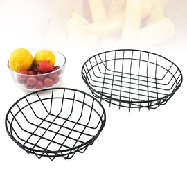 2Pcs Metal Snack Baskets Round French Fries Basket Holder Table Serving Chips Snack Fried Chicken Basket Bread Basket Kitchen Fried Food Basket for Bar Restaurant Home Party Supplies (2 Sizes, Black)
