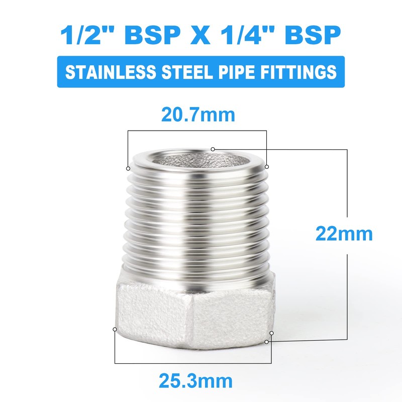 ERGAOBOY 5 Pcs Reducer Hex Bushing, 1/2" Male to 1/4"